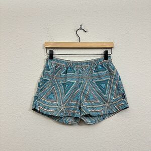 PATAGONIA Barely Baggies Shorts Blue Geometric Elastic Waist Summer